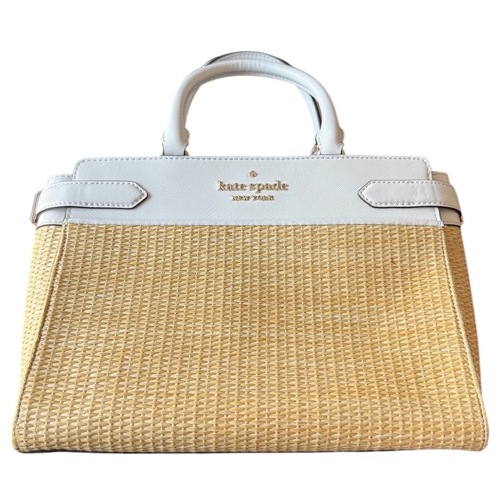 ♠️Kate Spade White and Tan Woven Tote Bag